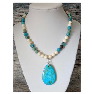 Blue + White Jasper Pendant Necklace